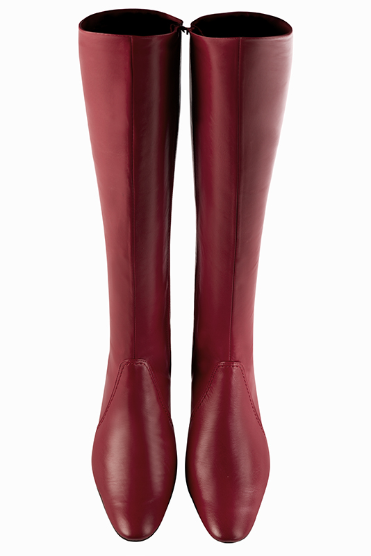 Cardinal red women's feminine knee-high boots. Round toe. High kitten heels. Made to measure. Top view - Florence KOOIJMAN